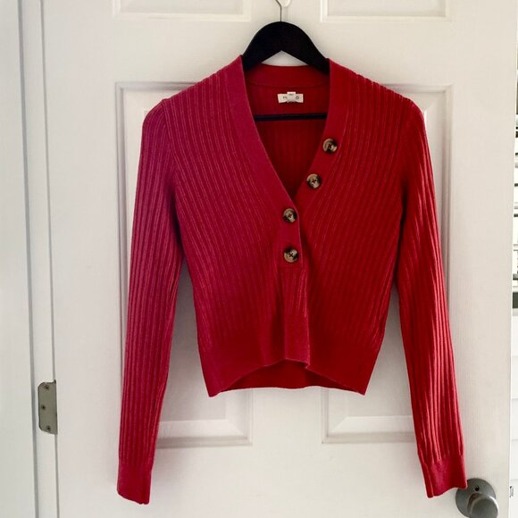 EUC Anthro Pilcro LS Cropped Cardigan Sweater, Size Small/Medium, Red - Picture 1 of 8